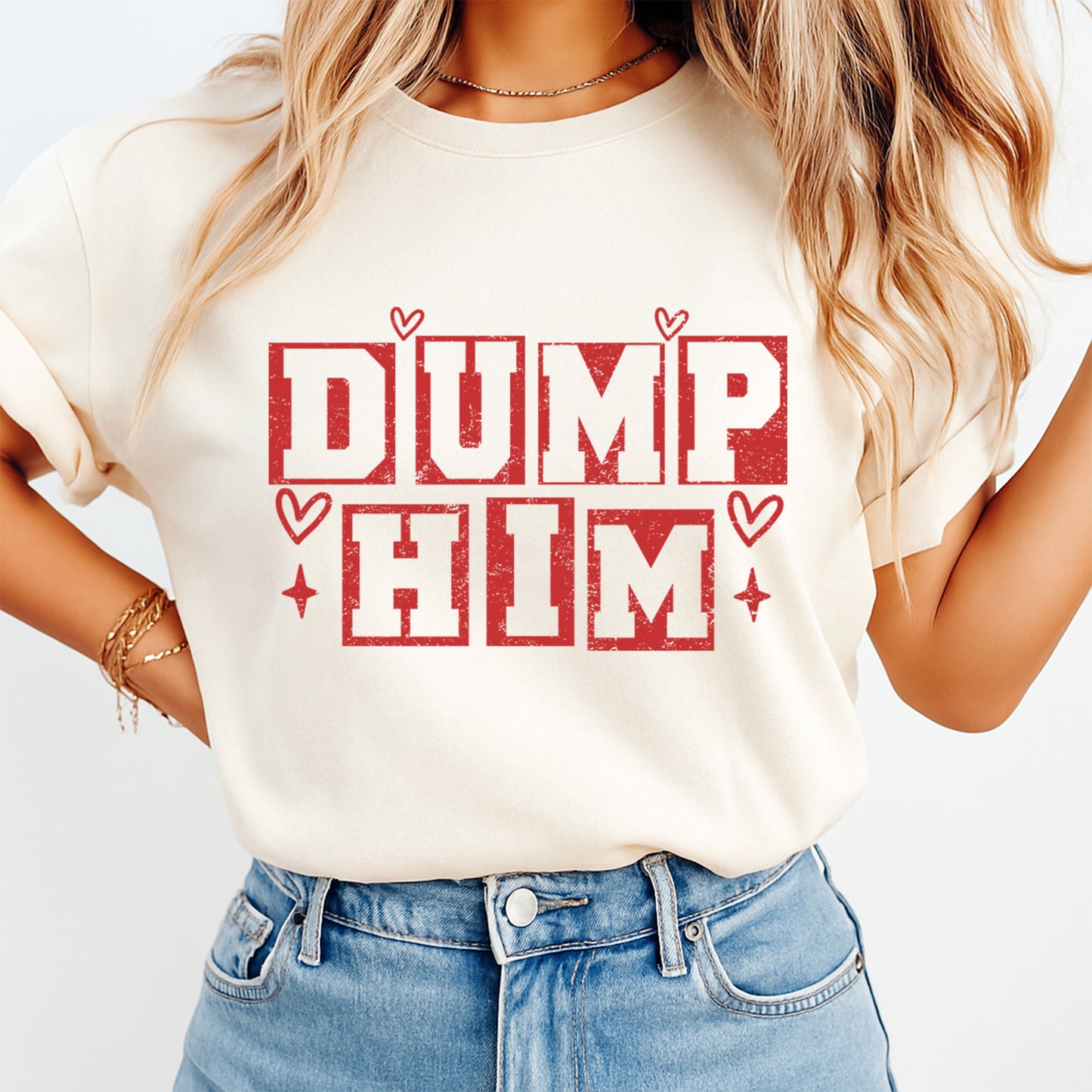 Valentines DTF Transfer – Dump Him Retro Text Ready to Press Iron On Heat Transfer DIY Valentines Shirts 12636