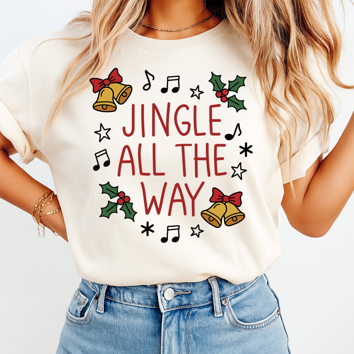 Christmas DTF Transfer – Jingle All The Way Bells Ready to Press Iron on Heat Transfer DIY Christmas Shirts 12638