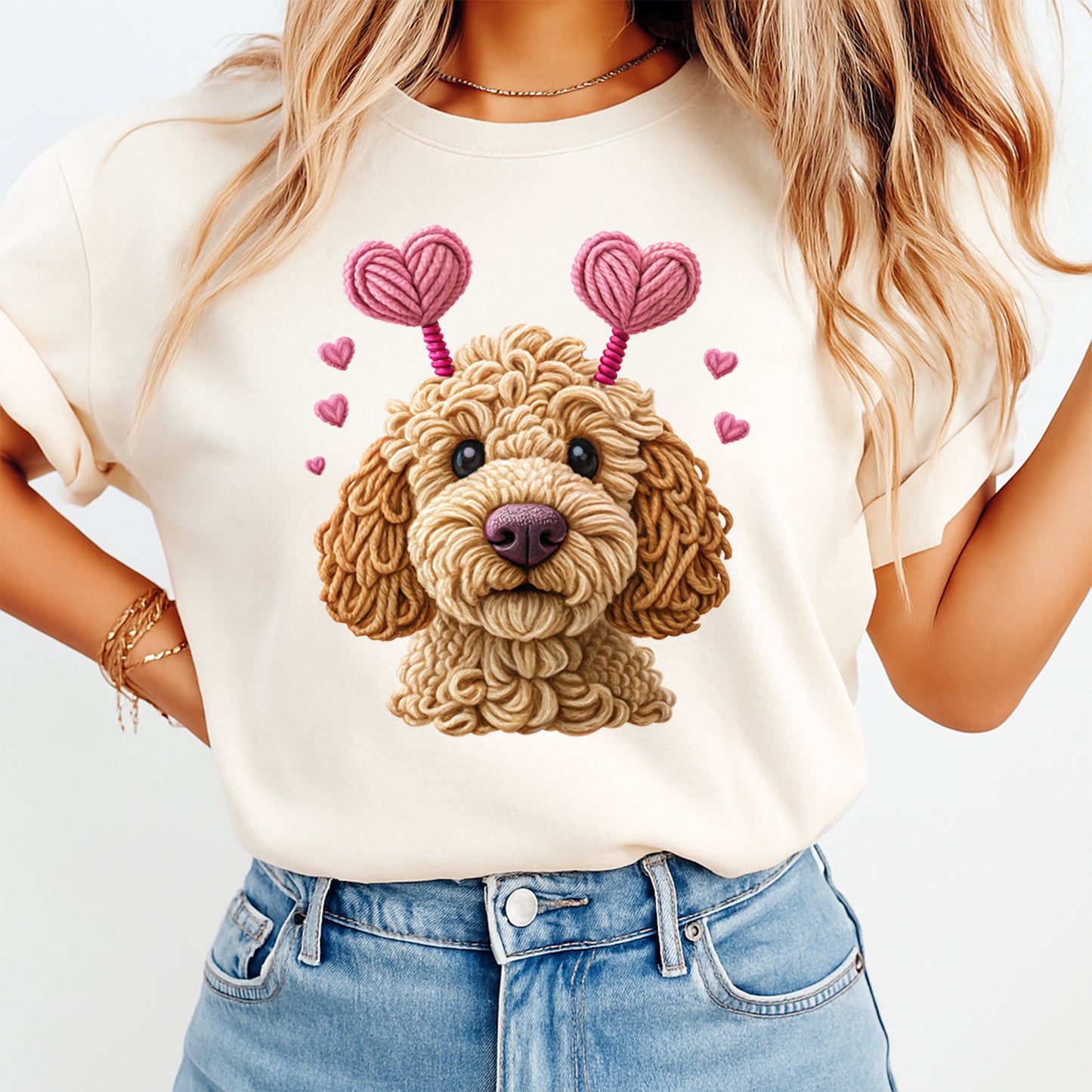 Valentines DTF Transfer – Yarn Heart Puppy Ready to Press Iron on Heat Transfer DIY Valentines Shirts 12641