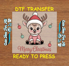 Christmas DTF Transfer – Cute Reindeer Merry Christmas Ready to Press Iron on Heat Transfer DIY Christmas Shirts 12646