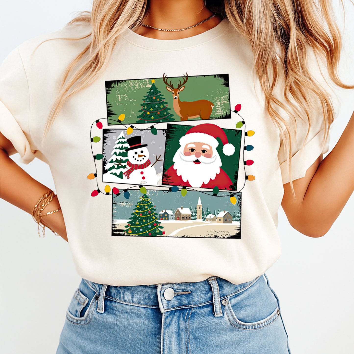 Christmas DTF Transfer – Holiday Photo Collage Ready to Press Iron On Heat Transfer DIY Christmas Shirts 12649