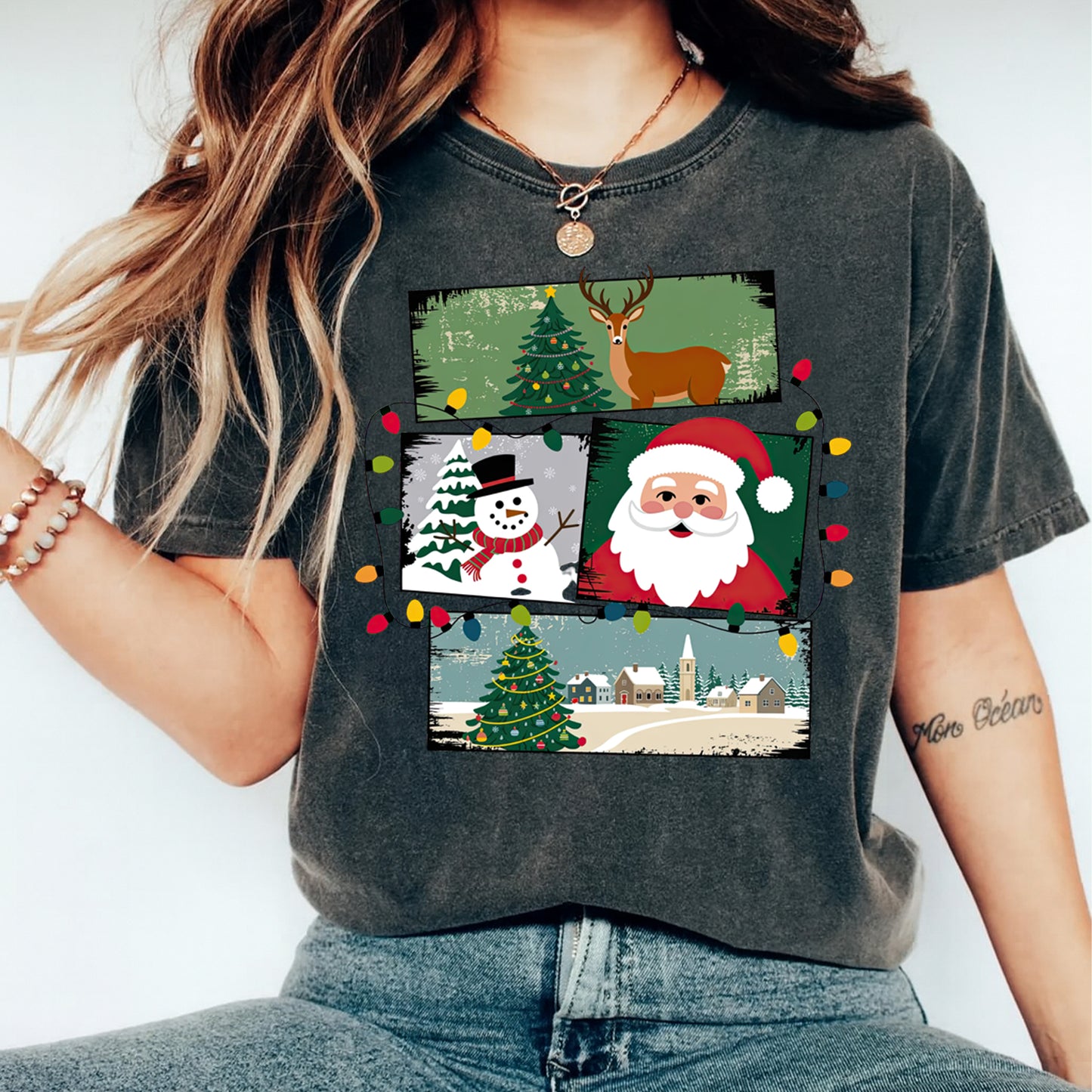 Christmas DTF Transfer – Holiday Photo Collage Ready to Press Iron On Heat Transfer DIY Christmas Shirts 12649