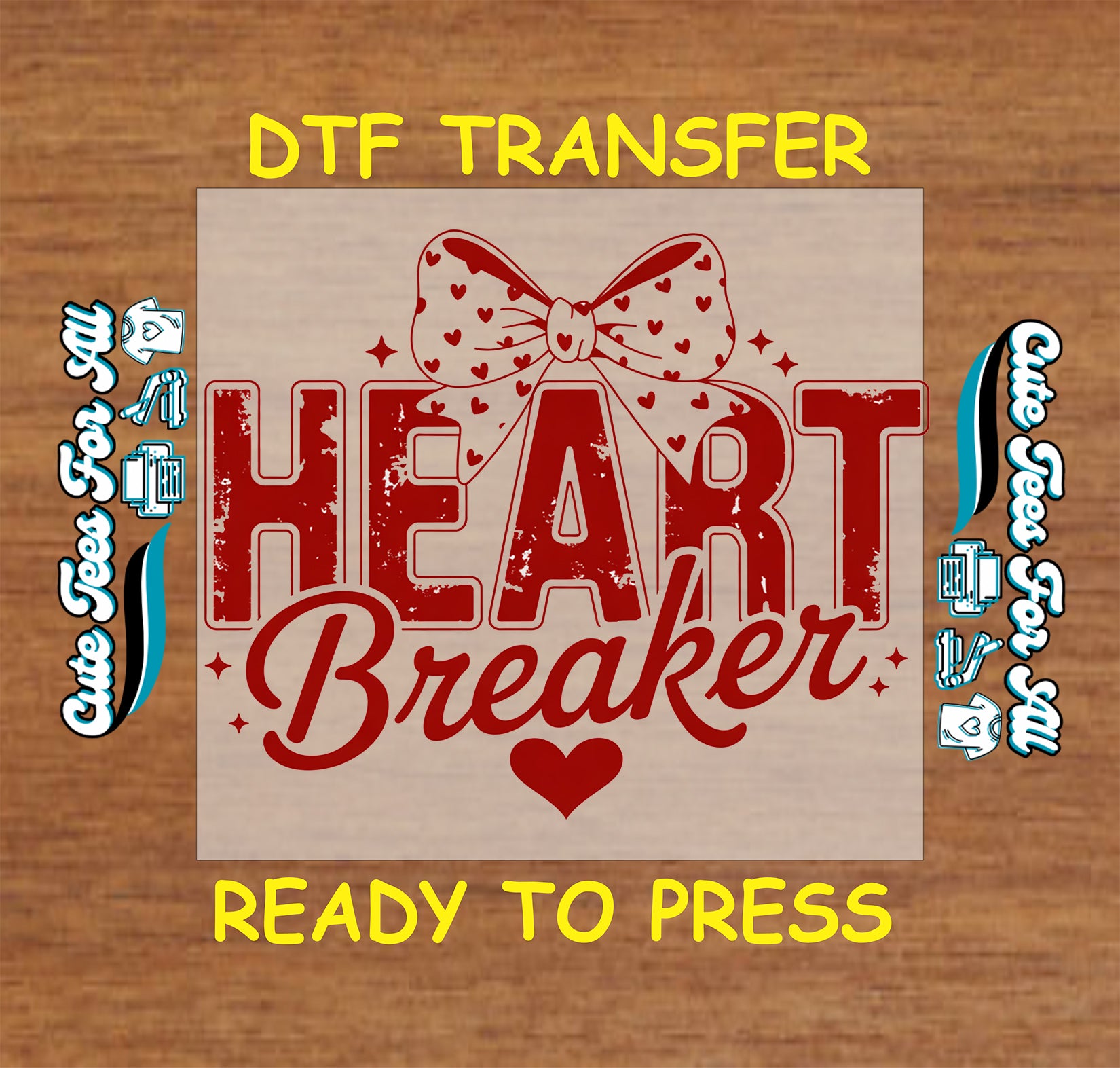 Red heart breaker typography with bow and broken heart detail, ready to press dtf transfer for DIY Valentines shirts