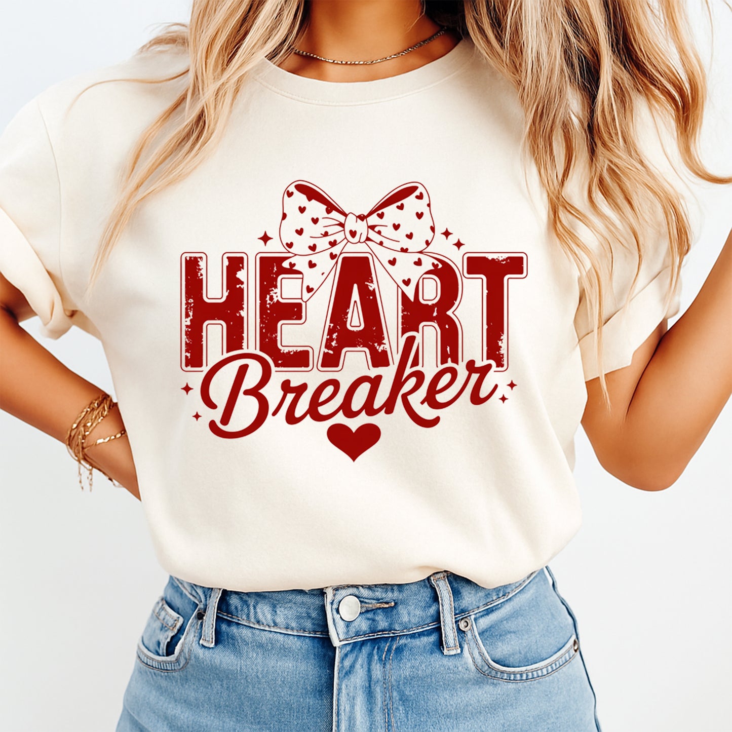 Valentines Day DTF Transfer – Heart Breaker Bow Typography Ready to Press Iron On Heat Transfer DIY Valentines Shirts 12662