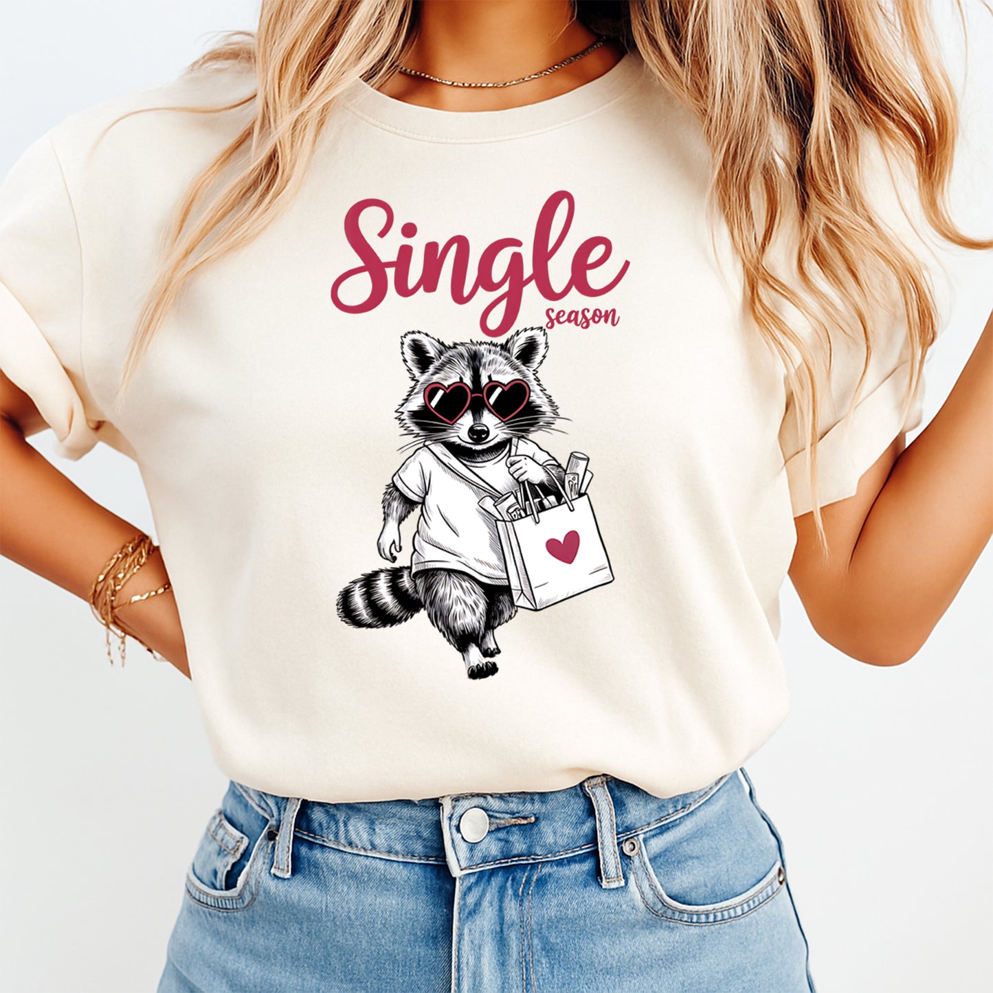 Valentines Day DTF Transfer – Single Season Raccoon Graphic Ready to Press Iron On Heat Transfer DIY Valentines Shirts 12663