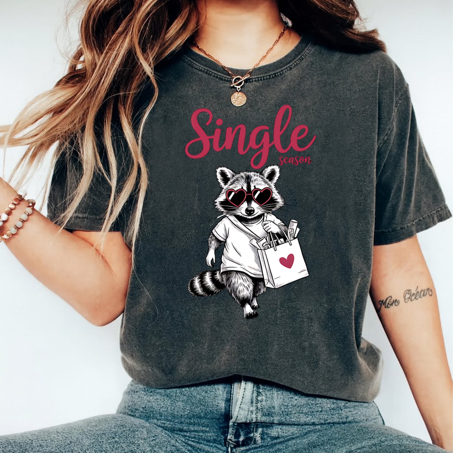 Valentines Day DTF Transfer – Single Season Raccoon Graphic Ready to Press Iron On Heat Transfer DIY Valentines Shirts 12663