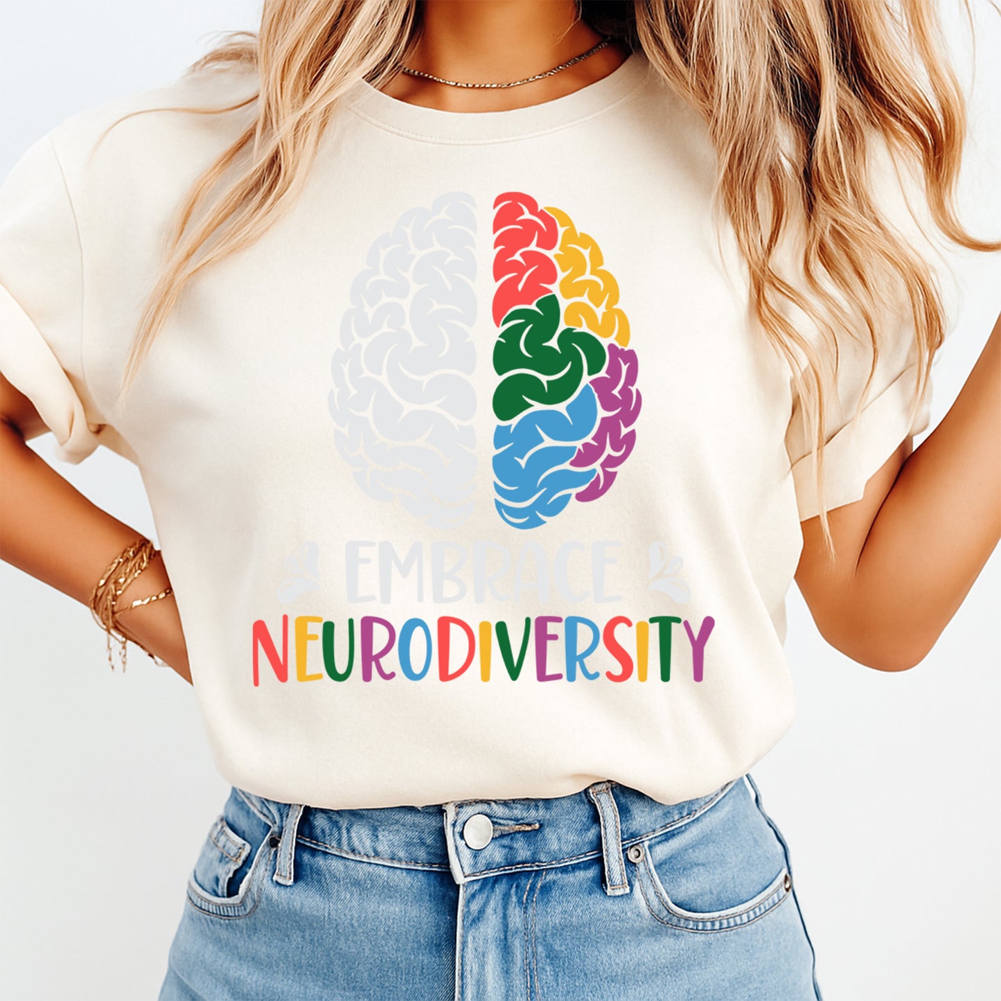 Neurodiversity DTF Transfer – Embrace Neurodiversity Brain Graphic Ready to Press Iron On Heat Transfer DIY Shirts 12668