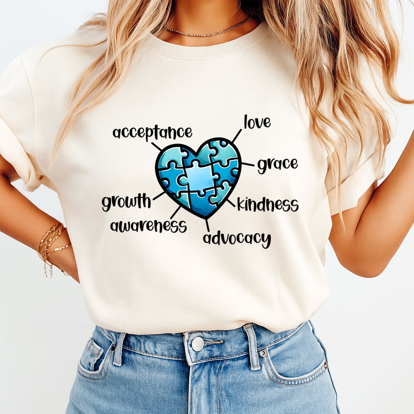 Autism Awareness Heart Puzzle DTF Transfer – Ready to Press Iron On Heat Transfer for DIY Autism Shirts 12675