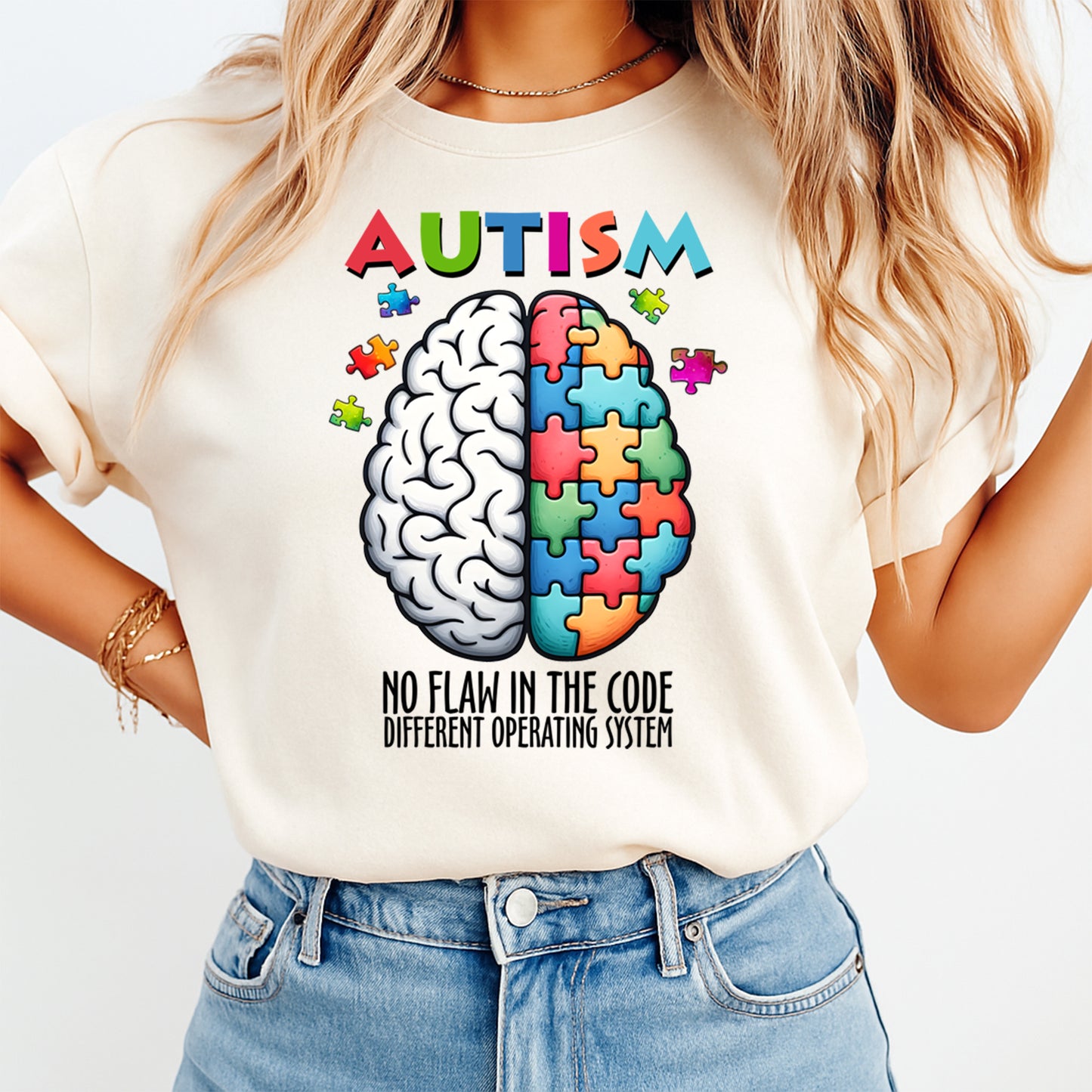 Autism DTF Transfer – Brain Puzzle Different Operating System Ready to Press Iron On Heat Transfer DIY Autism Shirts 12676