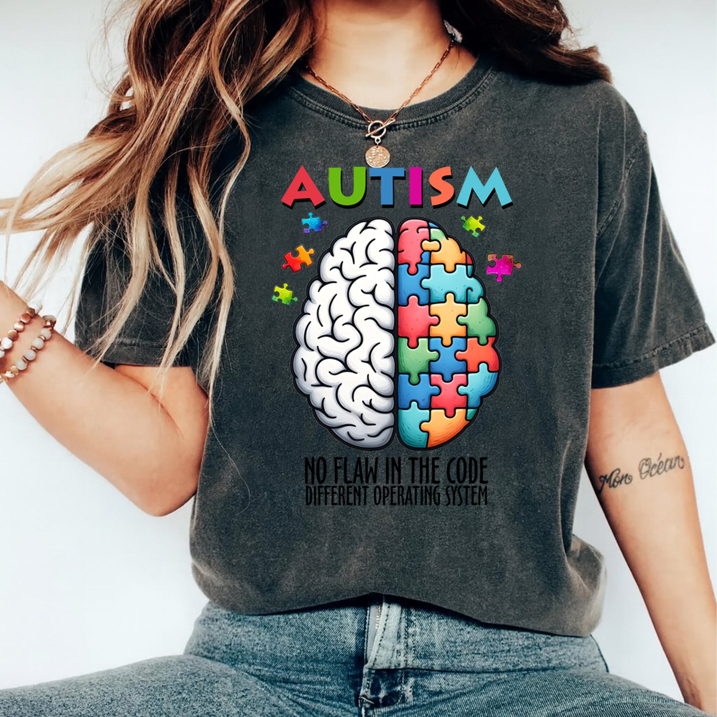 Autism DTF Transfer – Brain Puzzle Different Operating System Ready to Press Iron On Heat Transfer DIY Autism Shirts 12676