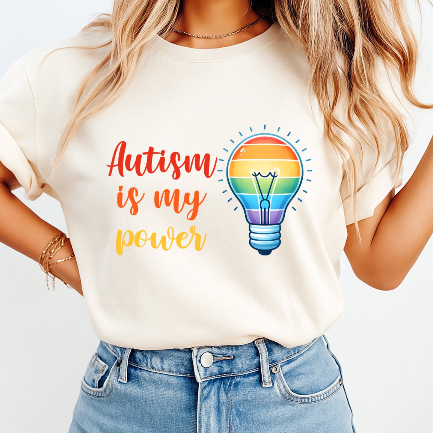 Autism DTF Transfer – Autism Is My Power Light Bulb Ready to Press Iron On Heat Transfer DIY Autism Shirts 12677