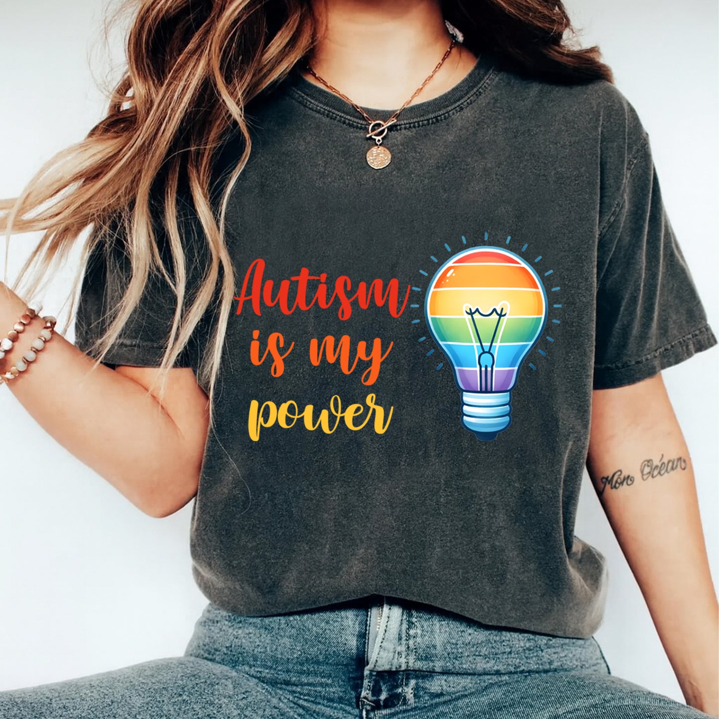 Autism DTF Transfer – Autism Is My Power Light Bulb Ready to Press Iron On Heat Transfer DIY Autism Shirts 12677