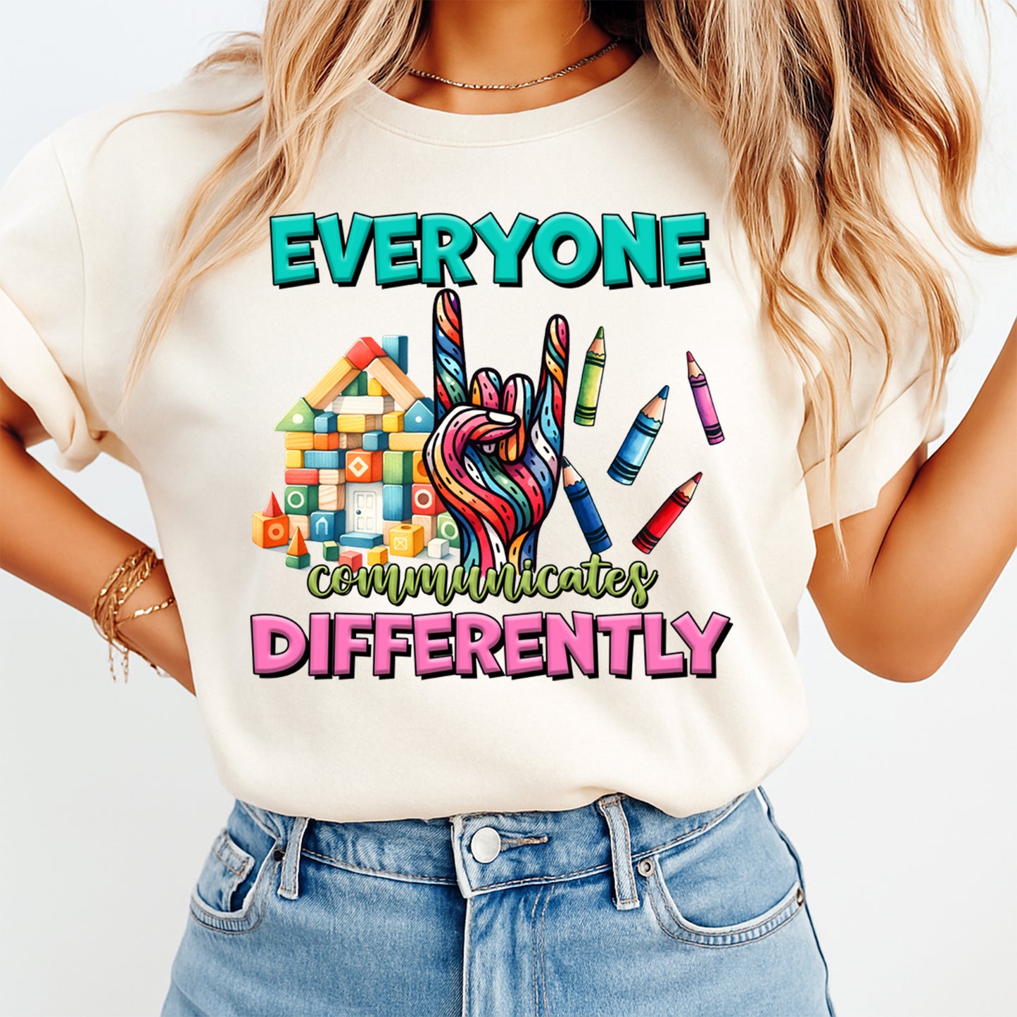 Autism Communication DTF Transfer – Everyone Communicates Differently Ready to Press Iron On Heat Transfer for DIY Autism Shirts 12678
