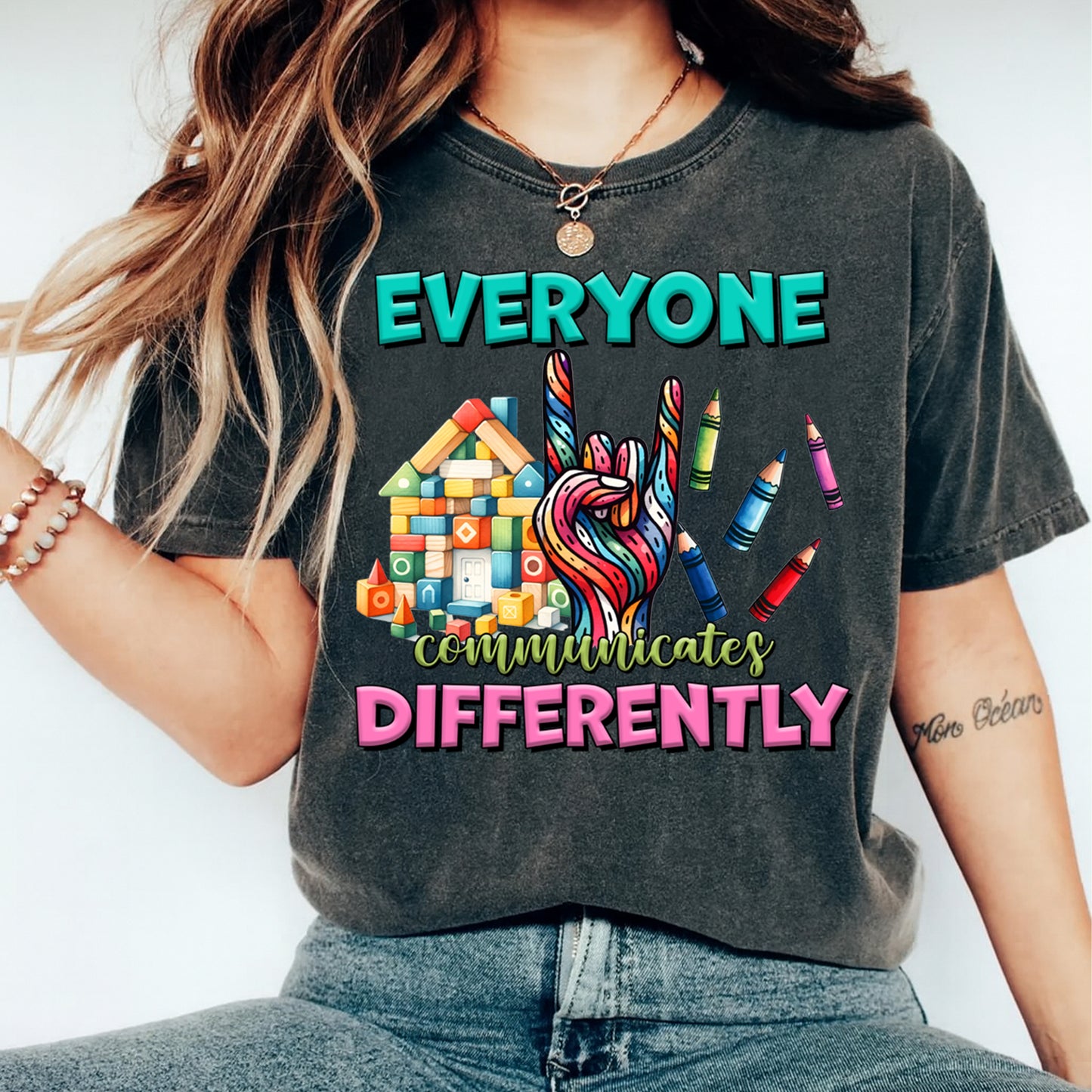 Autism Communication DTF Transfer – Everyone Communicates Differently Ready to Press Iron On Heat Transfer for DIY Autism Shirts 12678