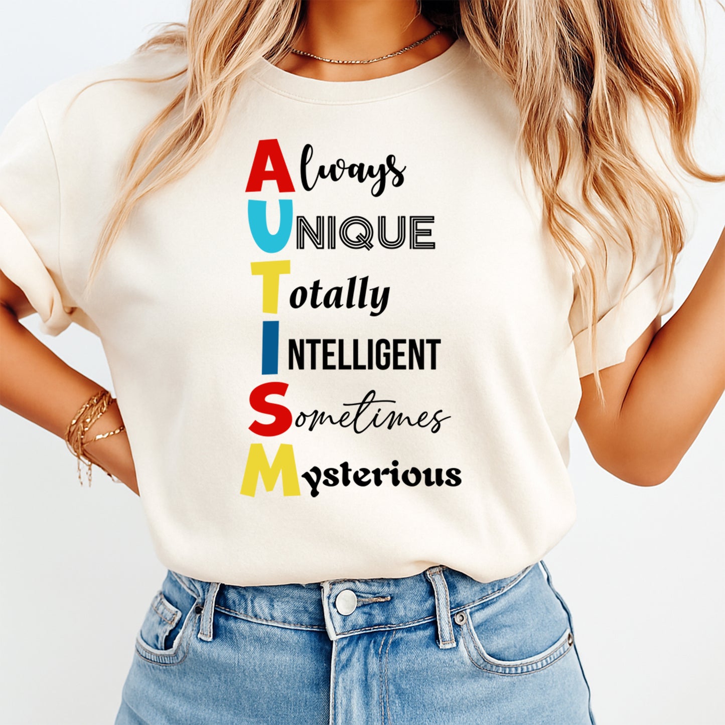 Autism DTF Transfer – Always Unique Totally Intelligent Ready to Press Iron On Heat Transfer DIY Autism Shirts 12681
