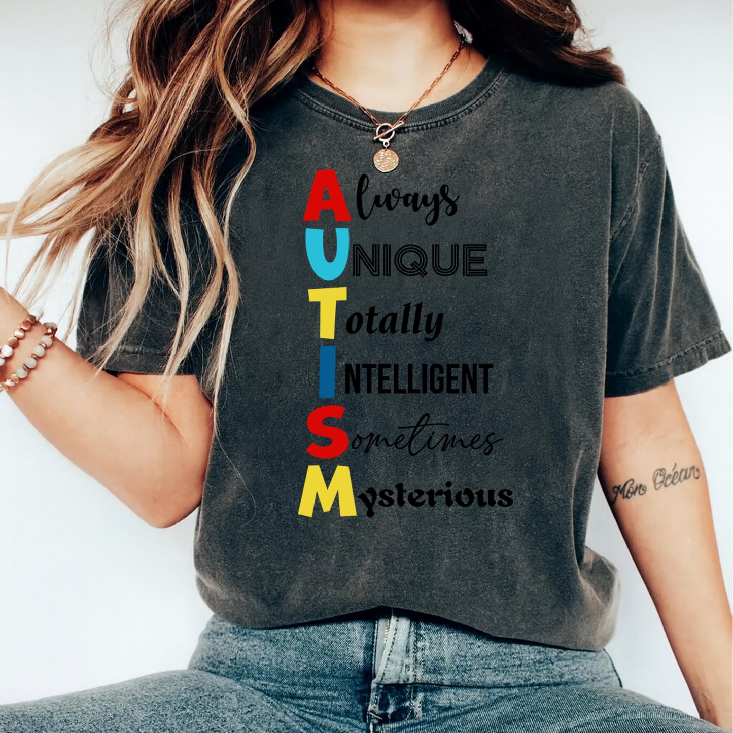 Autism DTF Transfer – Always Unique Totally Intelligent Ready to Press Iron On Heat Transfer DIY Autism Shirts 12681
