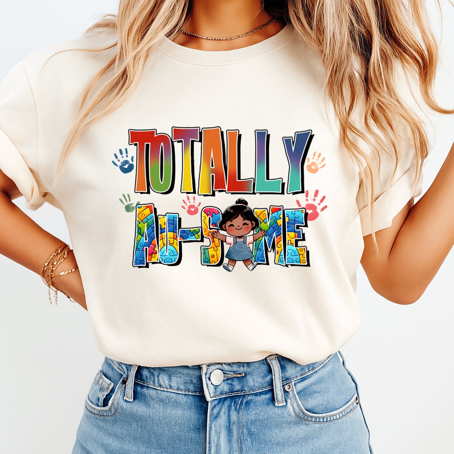 Autism DTF Transfer – Totally Au-Some Puzzle Letters Ready to Press Iron On Heat Transfer DIY Autism Shirts 12682