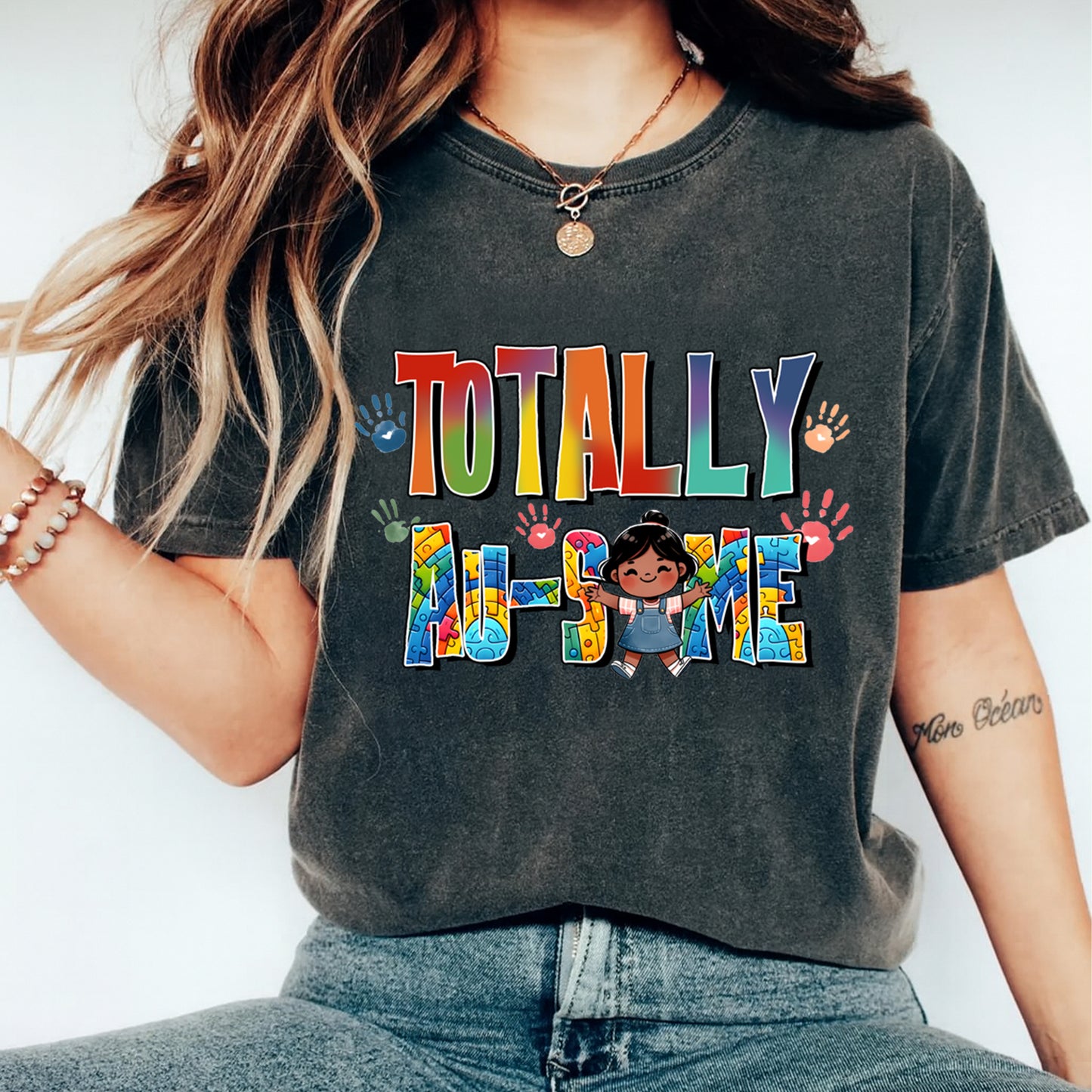 Autism DTF Transfer – Totally Au-Some Puzzle Letters Ready to Press Iron On Heat Transfer DIY Autism Shirts 12682
