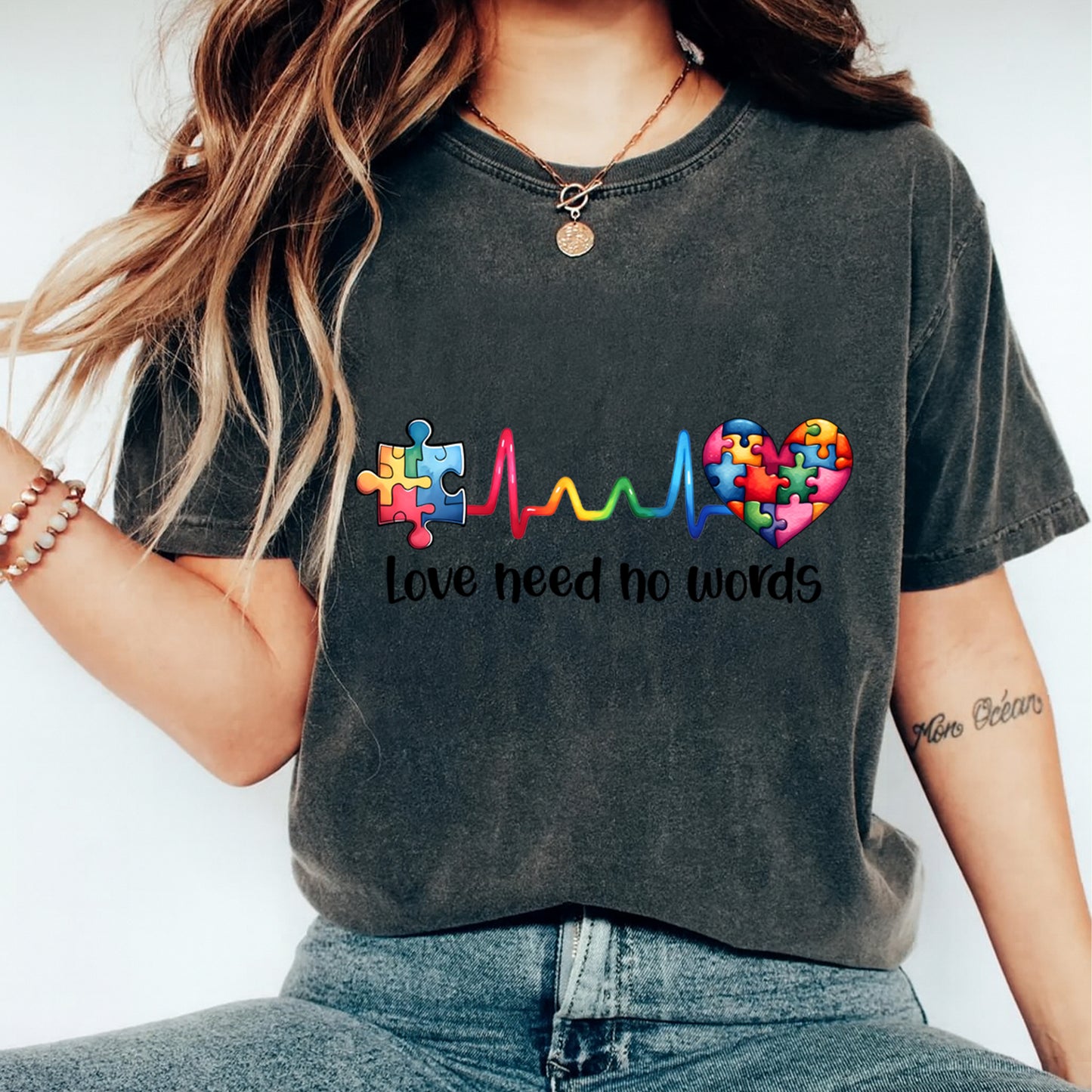 Autism DTF Transfer – Love Heed No Words Ready to Press Iron On Heat Transfer DIY Shirts 12686