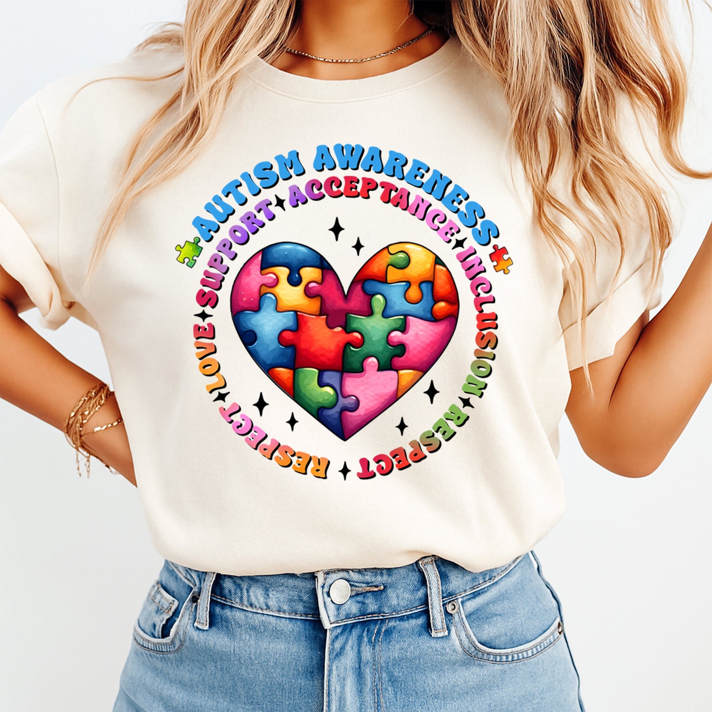Autism DTF Transfer – Awareness Acceptance Heart Ready to Press Iron On Heat Transfer DIY Autism Shirts 12687