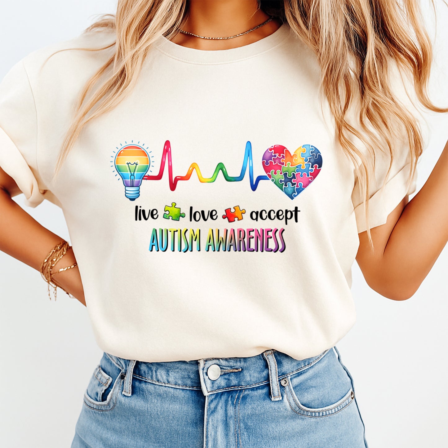Autism DTF Transfer – Live Love Accept Awareness Ready to Press Iron On Heat Transfer DIY Autism Shirts 12689