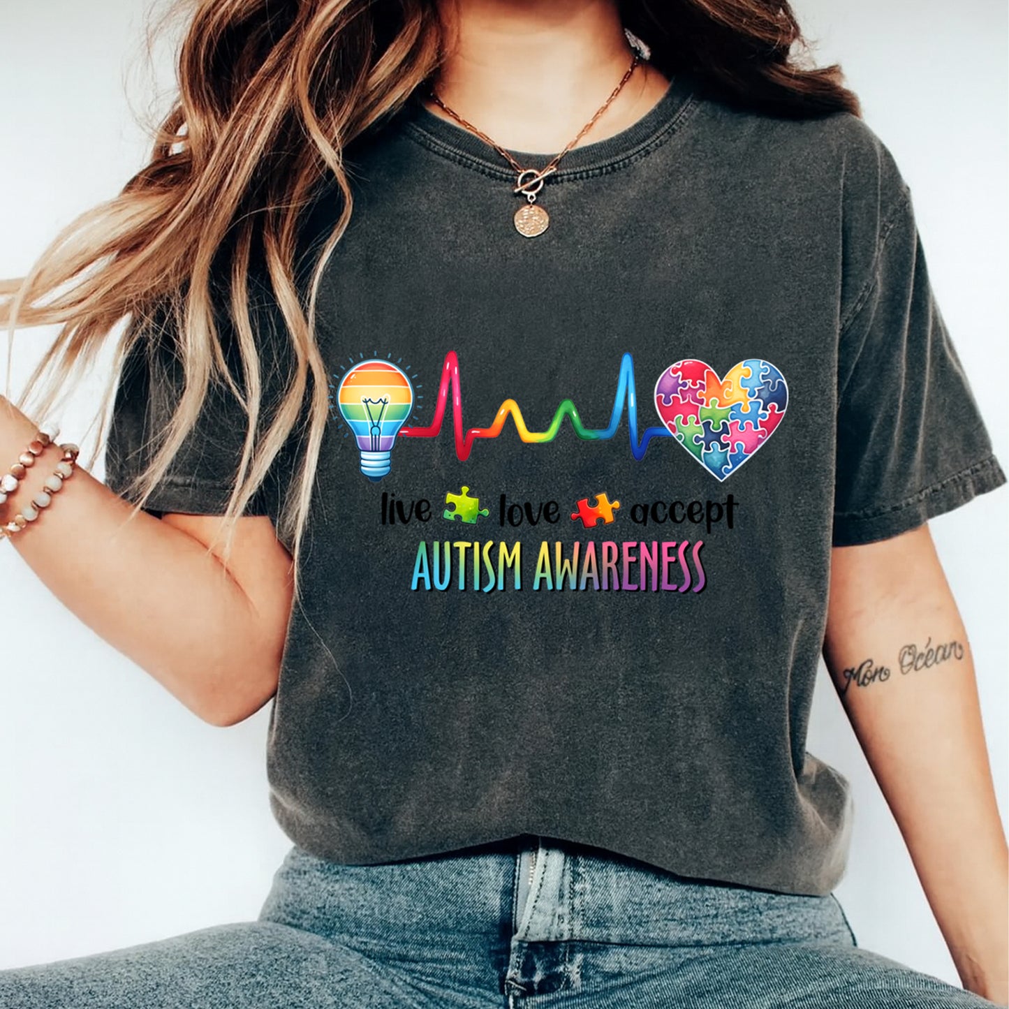 Autism DTF Transfer – Live Love Accept Awareness Ready to Press Iron On Heat Transfer DIY Autism Shirts 12689