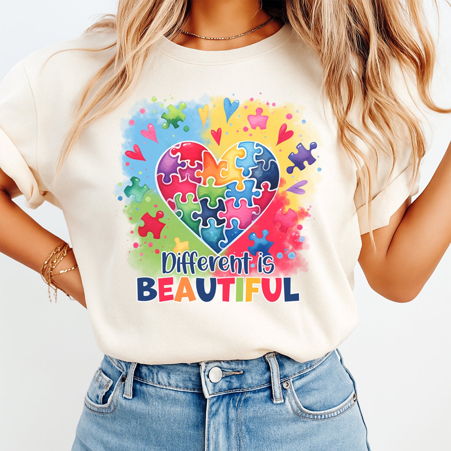 Autism DTF Transfer – Different Is Beautiful Heart Ready to Press Iron On Heat Transfer DIY Autism Shirts 12690