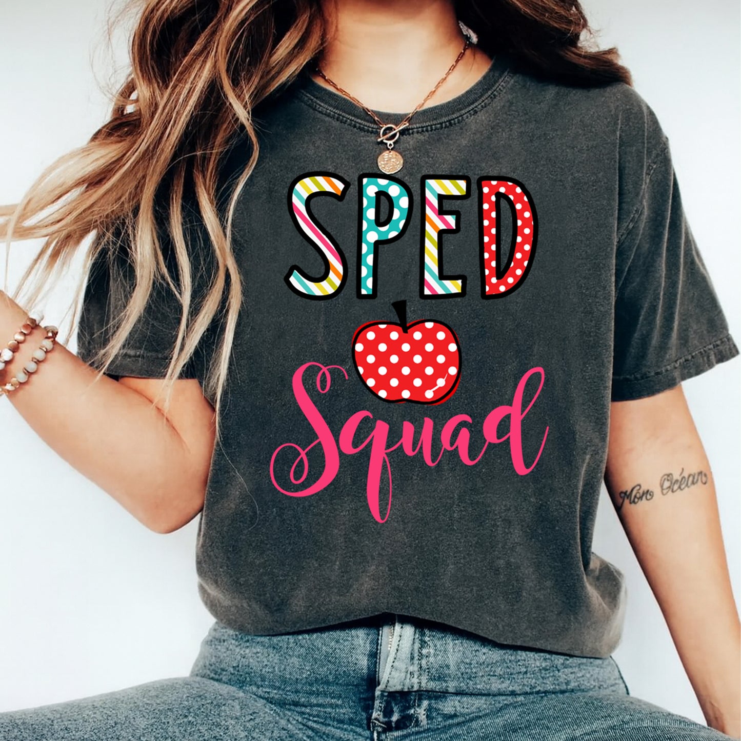Special Education Teacher DTF Transfer – SPED Squad Apple Ready to Press Iron On Heat Transfer for DIY Teacher Shirts 12694