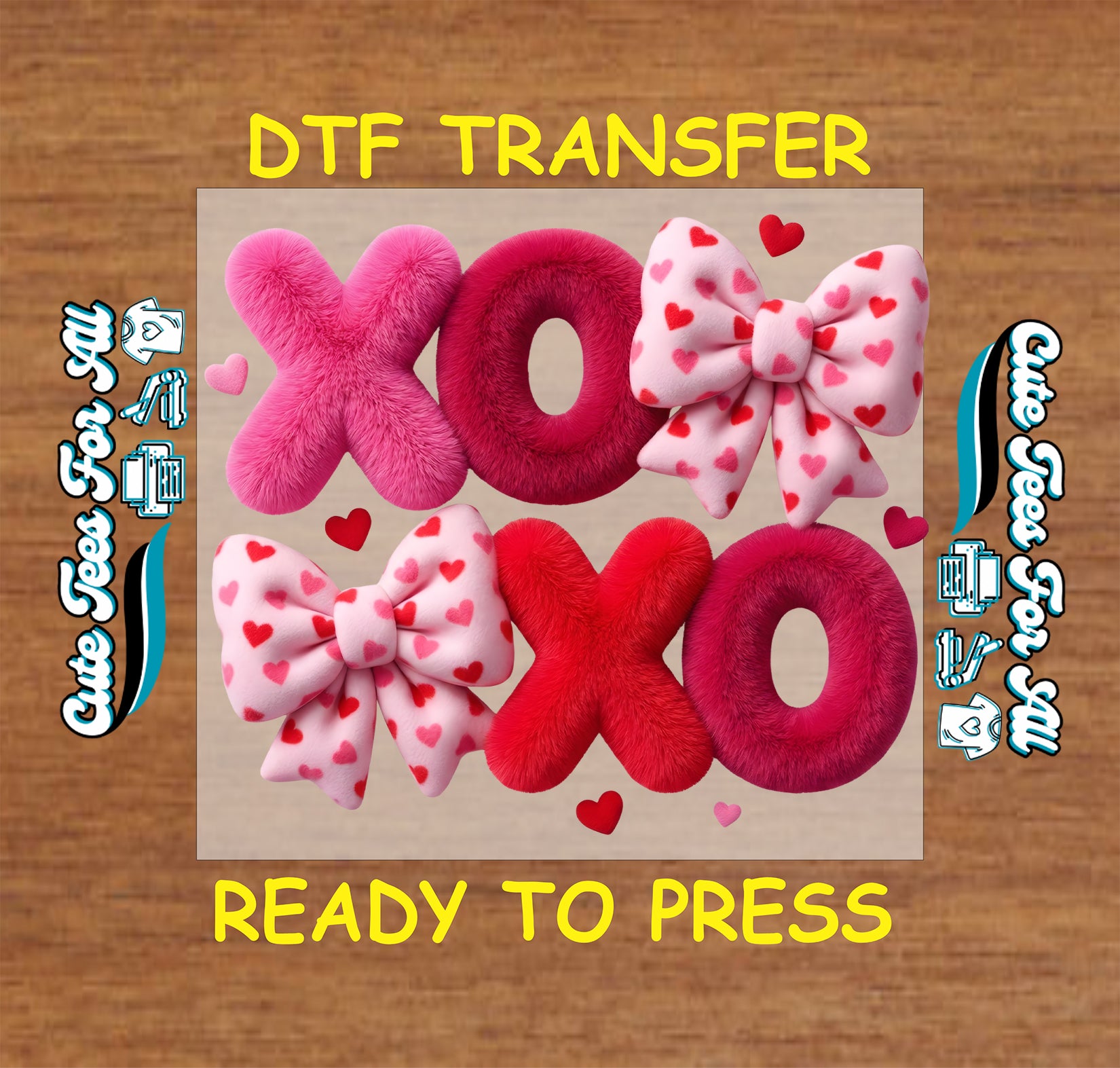 Valentine XO XO heart bow lettering ready to press dtf transfer iron on heat transfer for DIY Valentine shirts