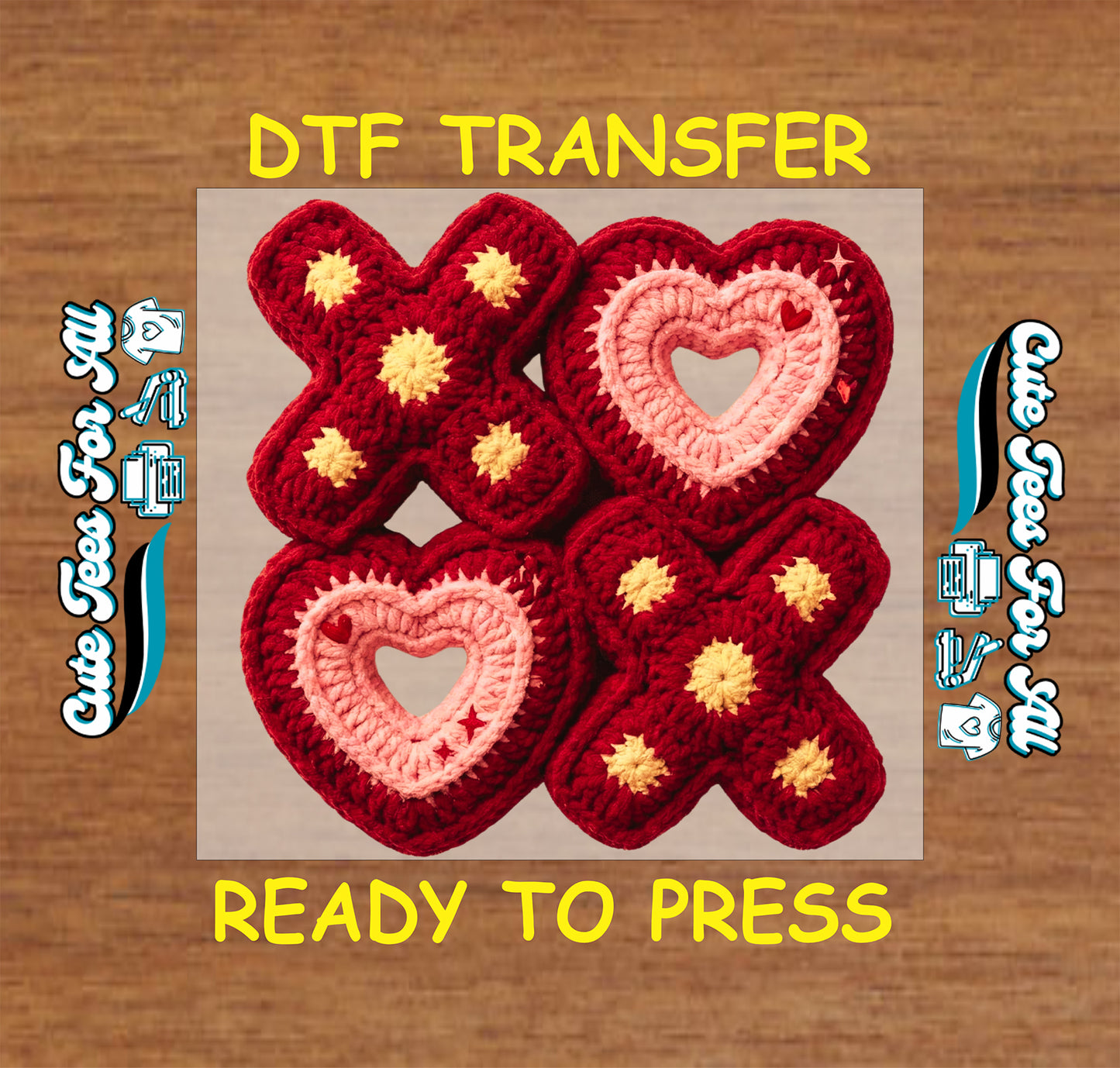 Valentine crochet XO heart lettering ready to press dtf transfer iron on heat transfer for DIY Valentine shirts