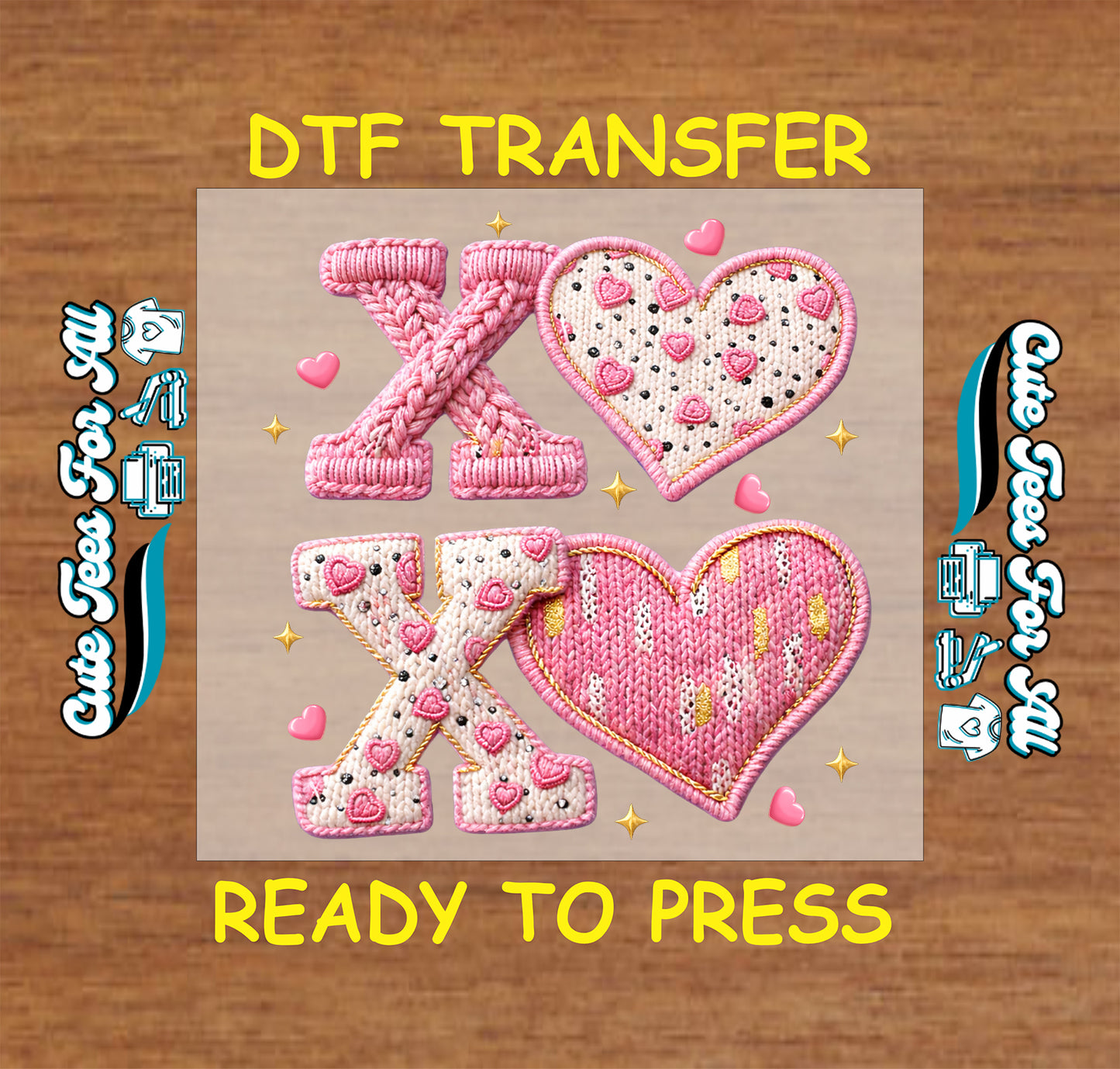 valentine xoxo ready to press dtf iron on heat transfer with braided knit hearts texture for diy valentine shirts