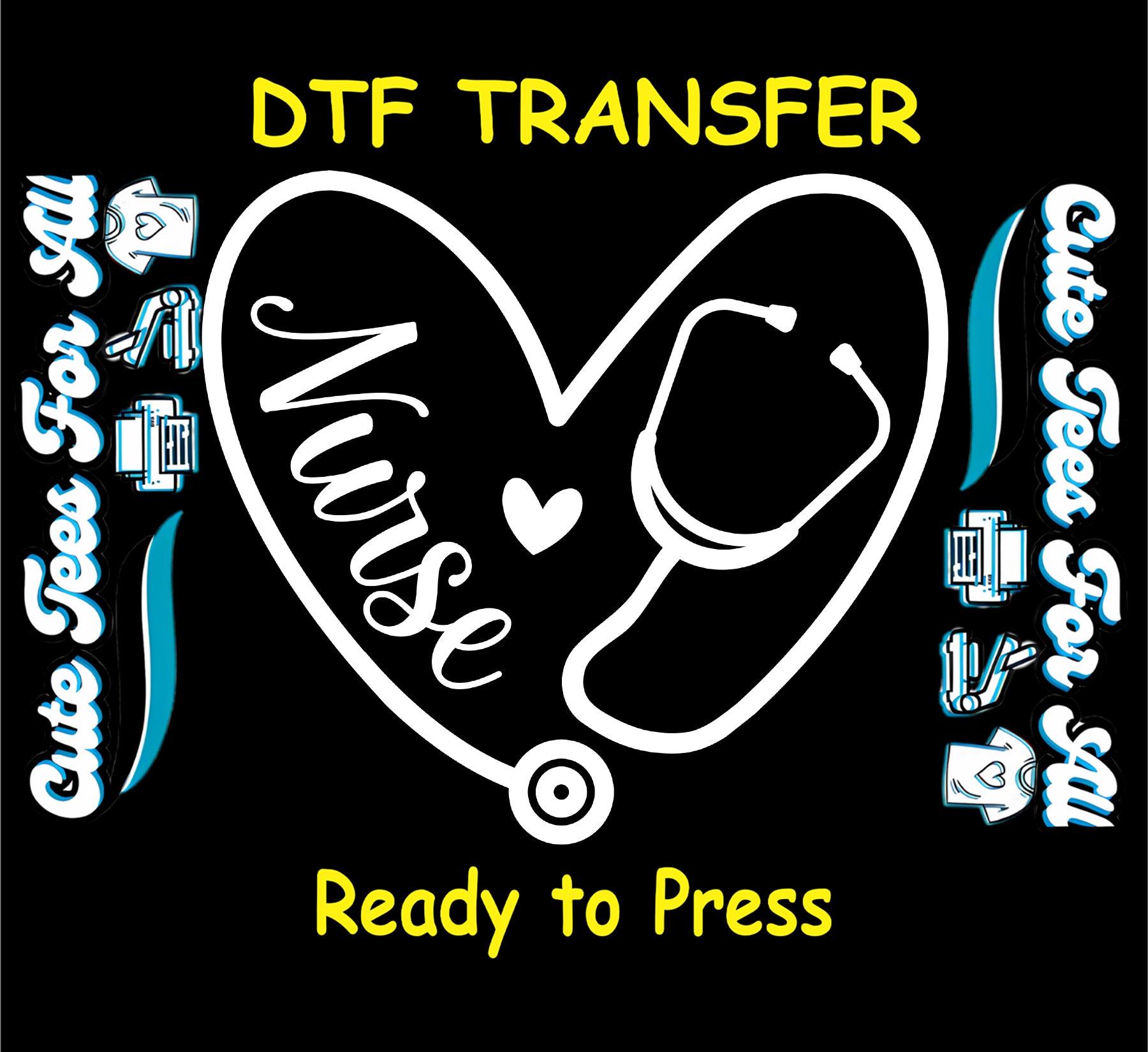 nurse heart stethoscope line art ready to press dtf transfer iron on heat transfer for diy nurse shirts
