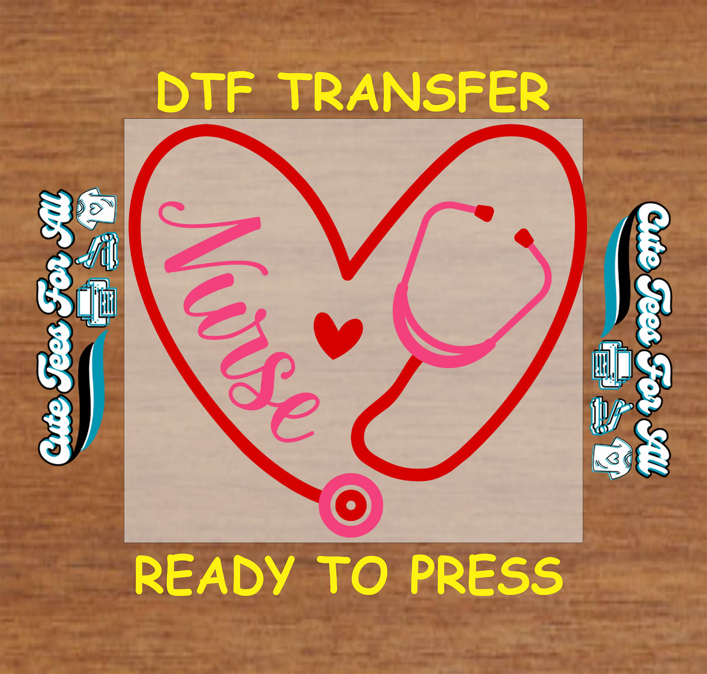 pink nurse heart stethoscope ready to press dtf transfer iron on heat transfer for diy nurse shirts
