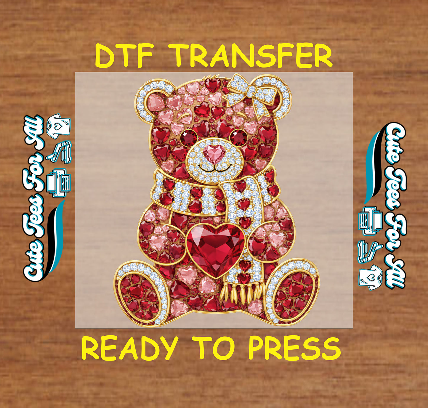 heart teddy bear rhinestone style ready to press dtf transfer iron on heat transfer for diy valentine shirts