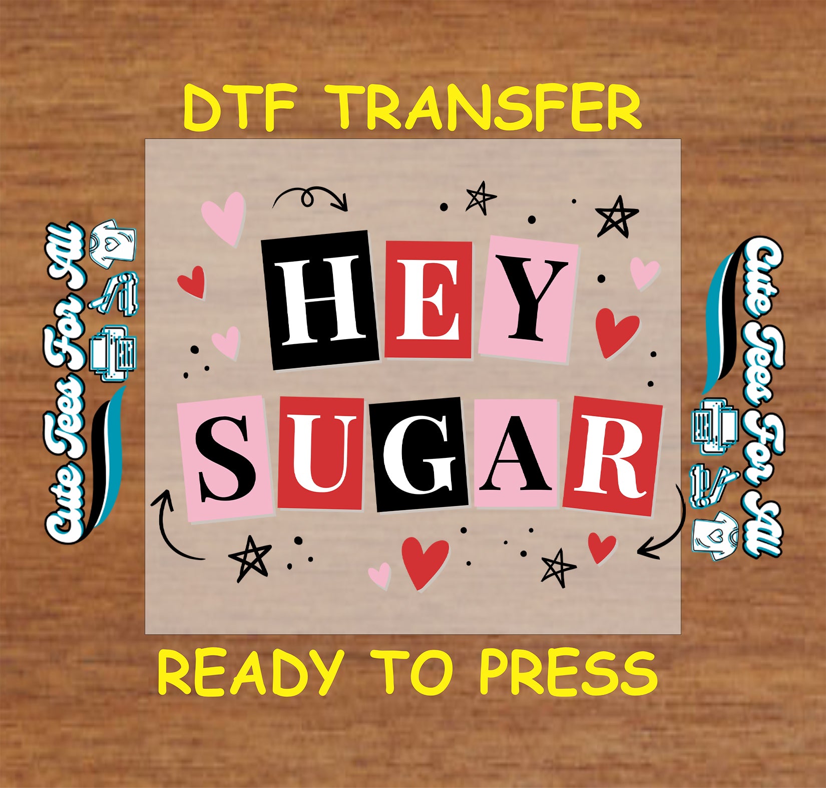 hey sugar typography hearts ready to press dtf transfer iron on heat transfer for diy valentine shirts