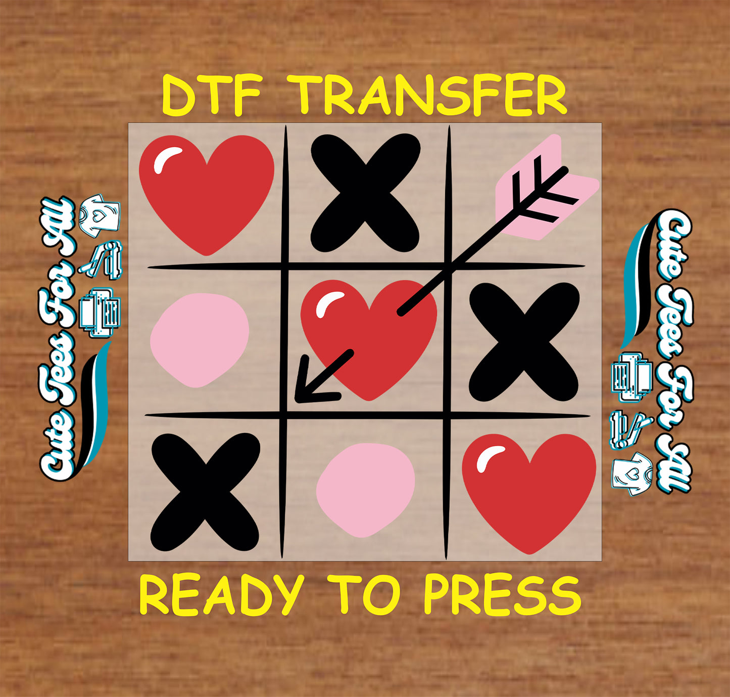 heart tic tac toe arrow ready to press dtf transfer iron on heat transfer for diy valentine shirts