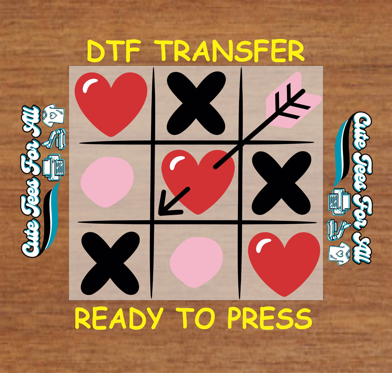 heart tic tac toe arrow ready to press dtf transfer iron on heat transfer for diy valentine shirts