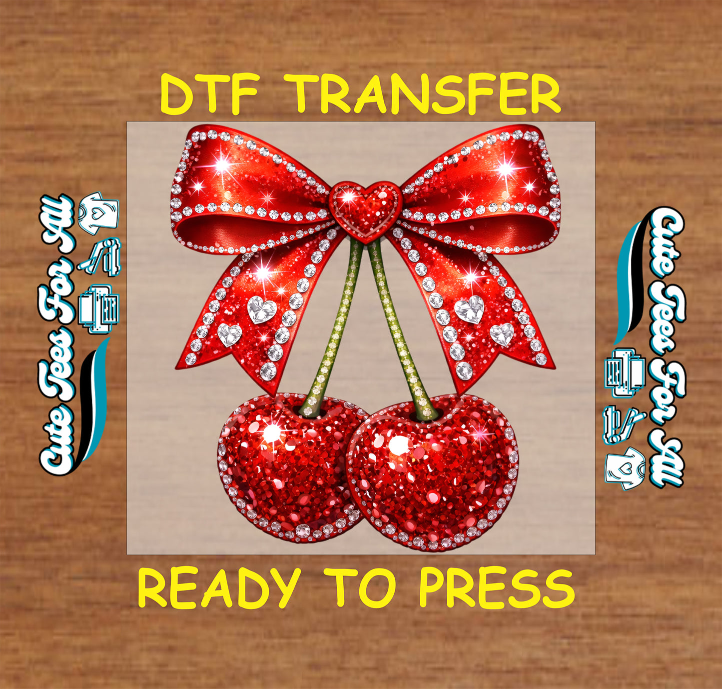 red cherry bow rhinestone style ready to press dtf transfer iron on heat transfer for diy valentine shirts