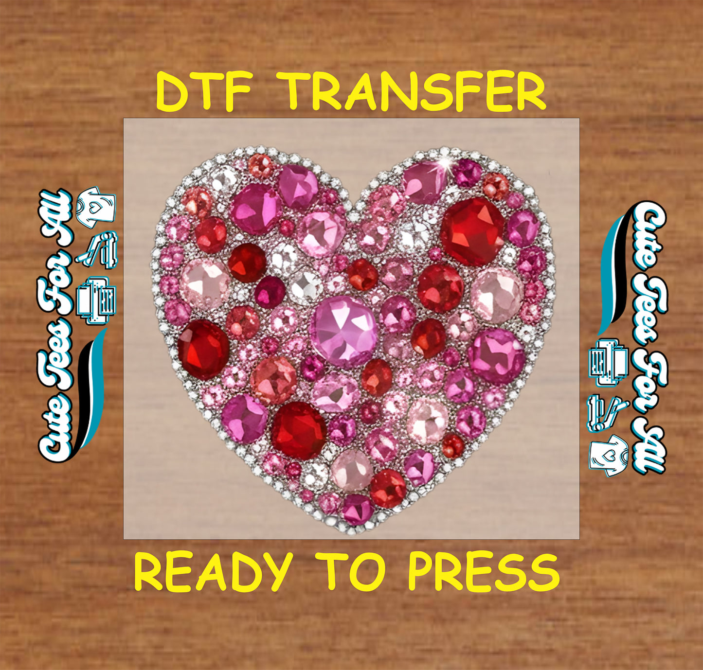 pink red gem heart ready to press dtf transfer iron on heat transfer for diy valentine shirts
