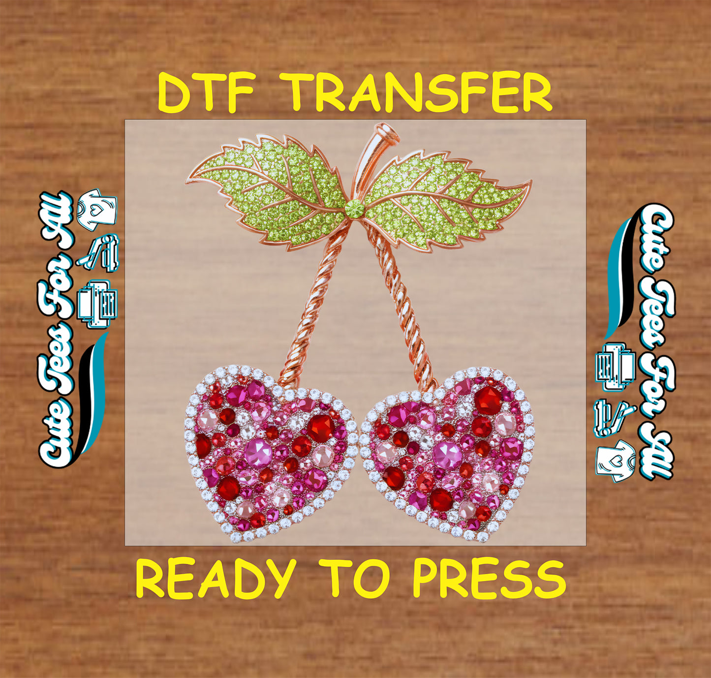 double heart cherry rhinestone style ready to press dtf transfer iron on heat transfer for diy valentine shirts