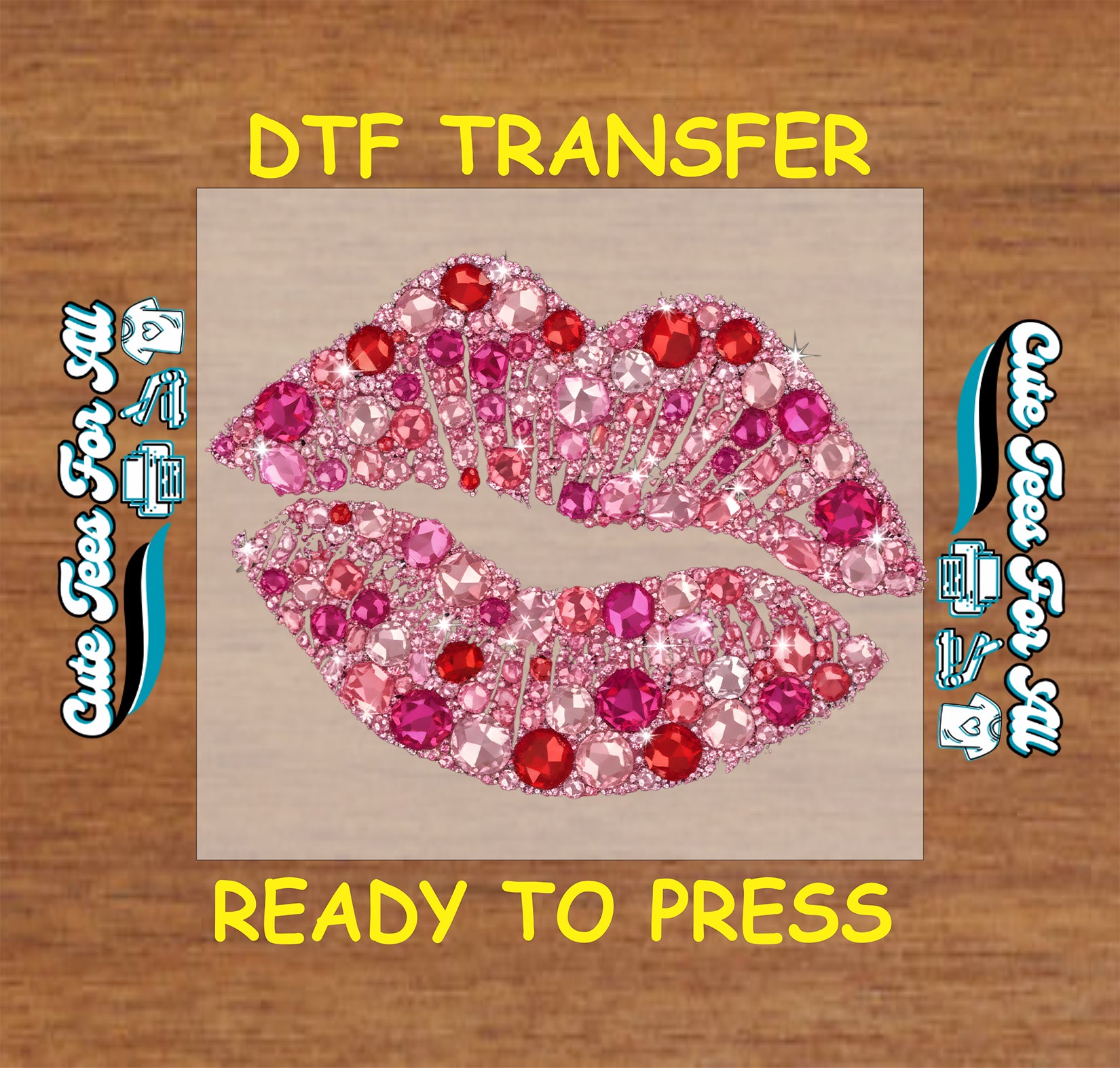 pink rhinestone lips ready to press dtf transfer iron on heat transfer for diy valentine shirts