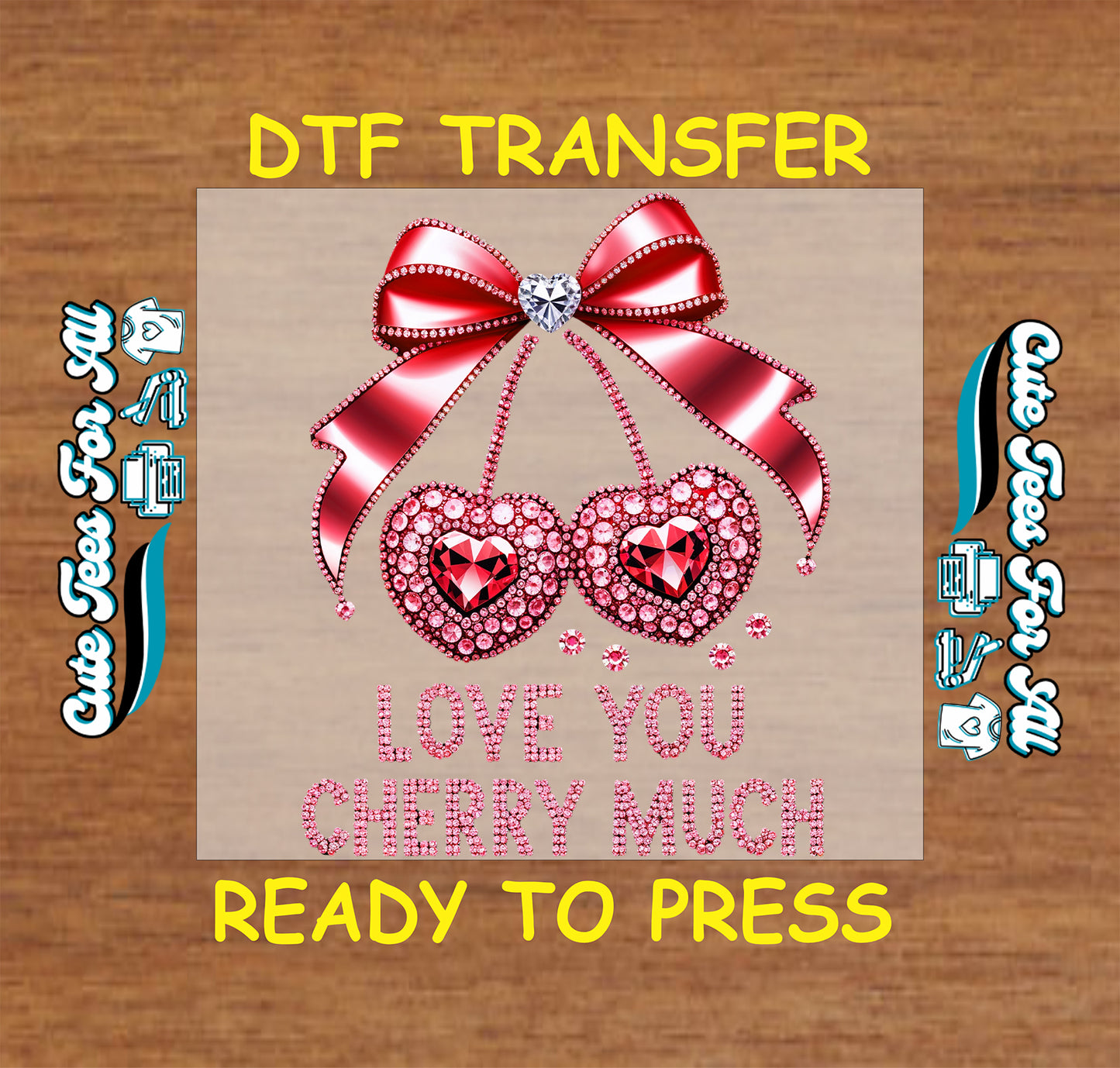 love you cherry much ready to press dtf transfer rhinestone heart cherries iron on heat transfer for diy valentine shirts