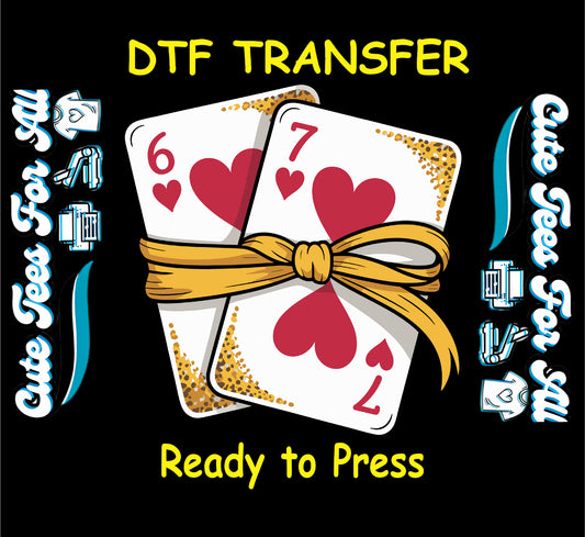 Valentine’s Day lucky heart playing cards ready to press dtf transfer iron on heat transfer decal