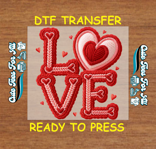Valentine love crochet heart letter artwork ready to press dtf transfer iron on heat transfer decal for diy Valentine shirts