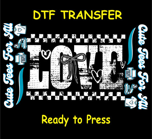 Valentine love typography bow checkerboard artwork ready to press dtf transfer iron on heat transfer decal for diy Valentine shirts