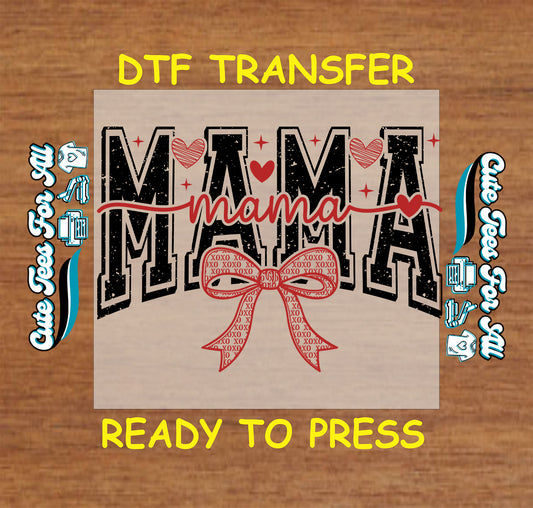 Mama Valentine typography bow heart artwork ready to press dtf transfer iron on heat transfer decal for diy Valentine shirts