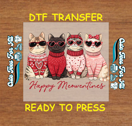 happy meowentines cats wearing sweaters and heart sunglasses valentine illustration ready to press dtf transfer on transparent background