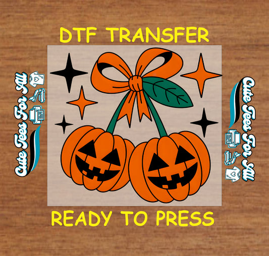 jack o lantern pumpkin bow ready to press dtf transfer halloween graphic on transparent background