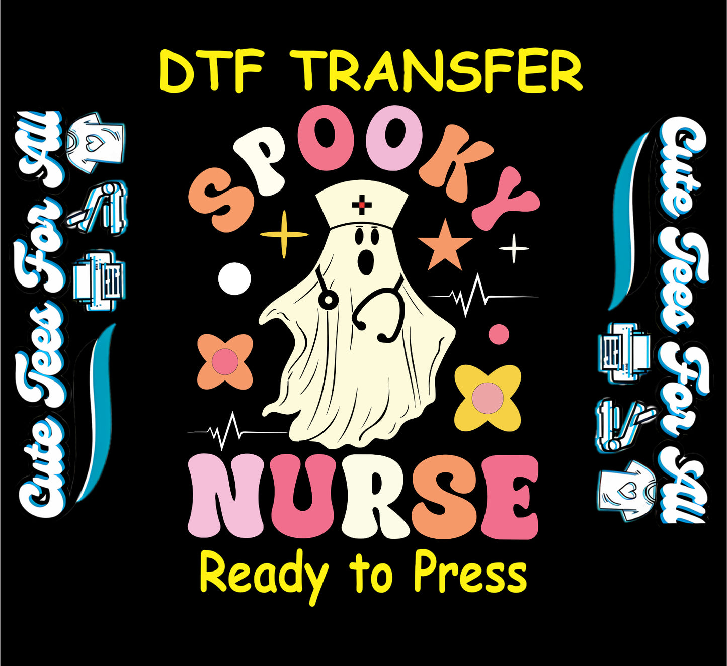 spooky nurse ghost stethoscope ready to press dtf transfer halloween nurse graphic