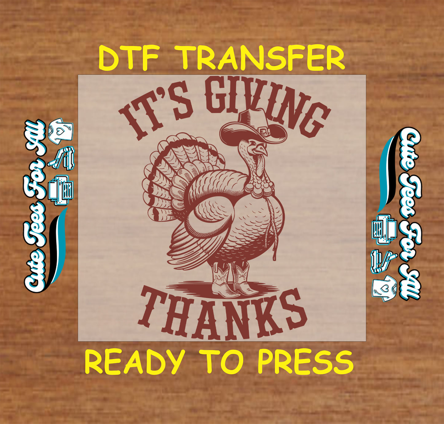 It’s giving thanks Thanksgiving ready to press dtf transfer with vintage turkey illustration and rustic holiday typography